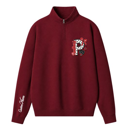 Chaotic Club Polka Dot Embroided Custom Ribbon Mascot Quarter Zip Sweatshirt
