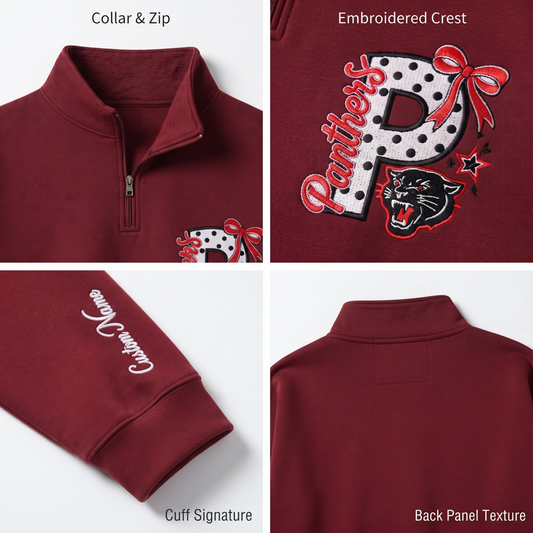Chaotic Club Polka Dot Embroided Custom Ribbon Mascot Quarter Zip Sweatshirt