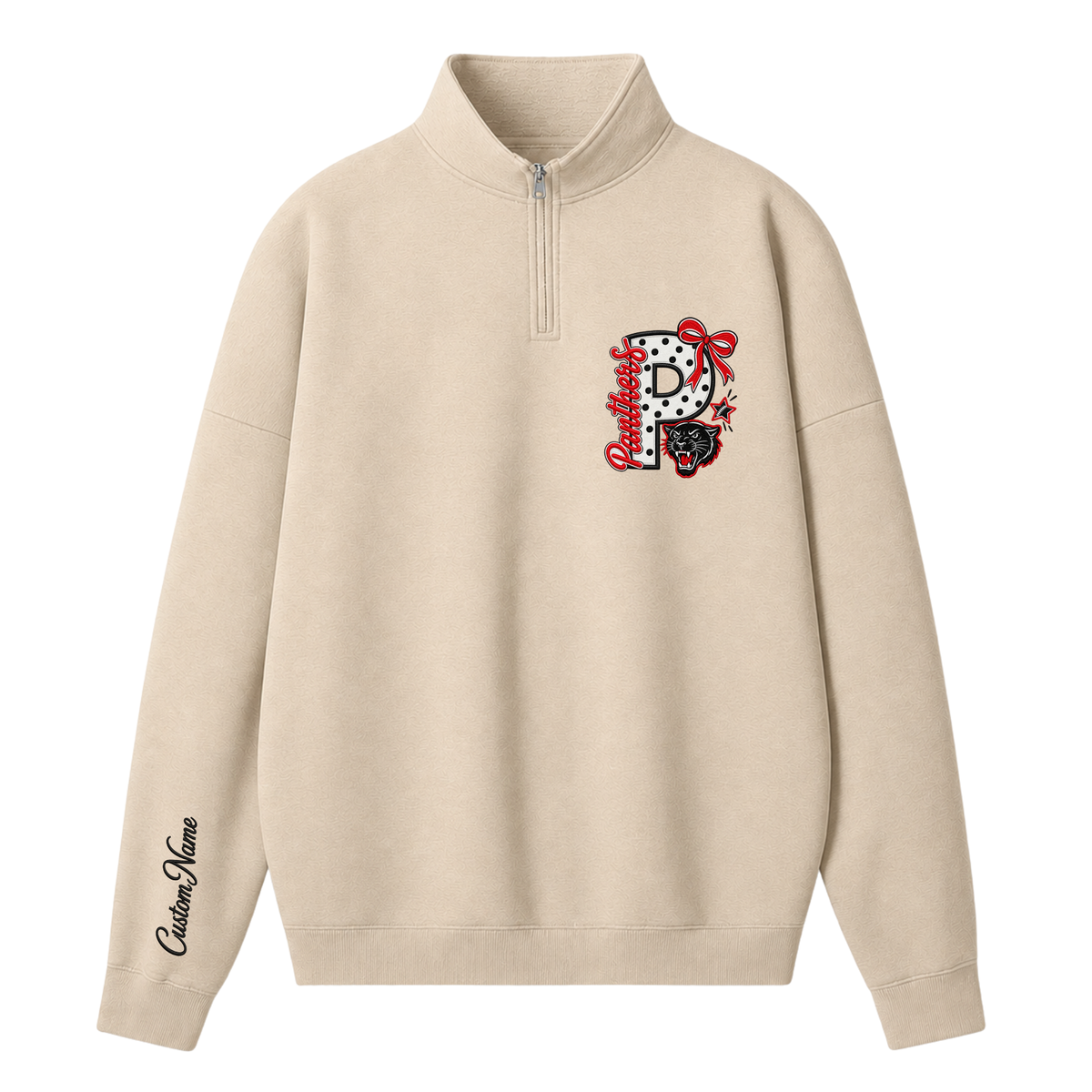 Chaotic Club Polka Dot Embroided Custom Ribbon Mascot Quarter Zip Sweatshirt