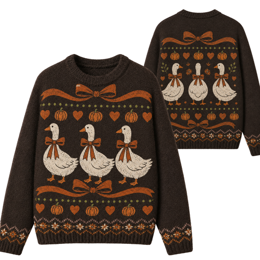 Chaotic Club Retro Cottagecore Goose Bow Pumpkin Ugly Sweatshirt