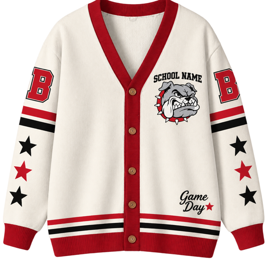 Chaotic Club Retro Mascot Game Day School Spirit Knit Cardigan