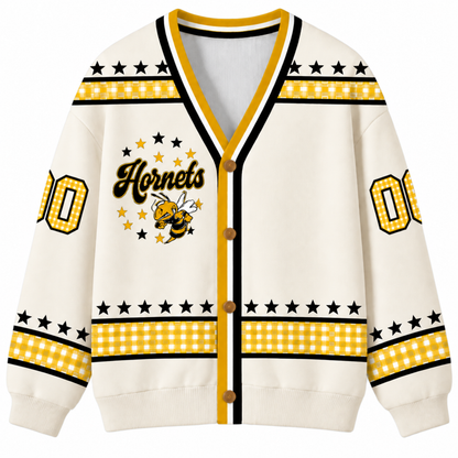 Chaotic Club Retro Mascot Gingham Stars Game Day Knit Cardigan