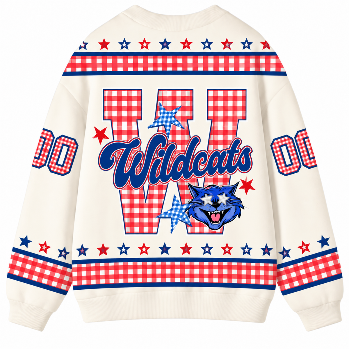 Chaotic Club Retro Mascot Gingham Stars Game Day Knit Cardigan