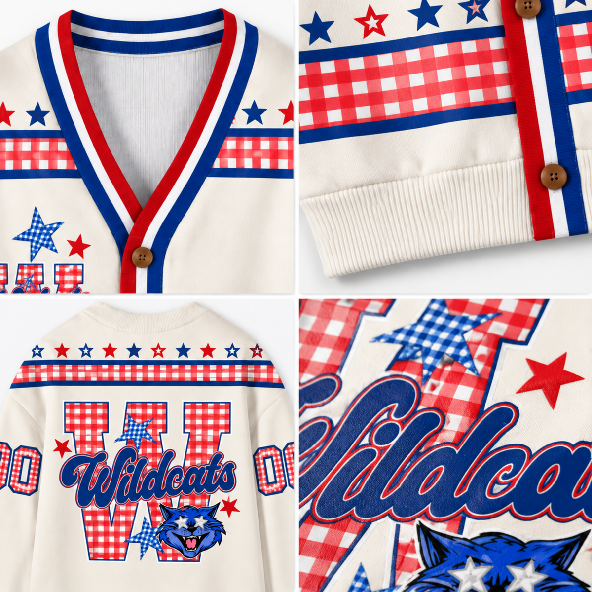 Chaotic Club Retro Mascot Gingham Stars Game Day Knit Cardigan