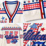 Chaotic Club Retro Mascot Gingham Stars Game Day Knit Cardigan