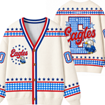 Chaotic Club Retro Mascot Gingham Stars Game Day Knit Cardigan