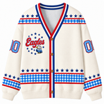 Chaotic Club Retro Mascot Gingham Stars Game Day Knit Cardigan