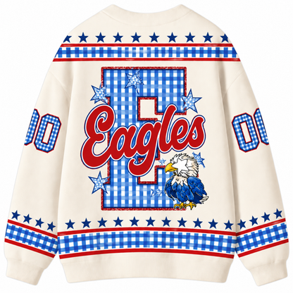 Chaotic Club Retro Mascot Gingham Stars Game Day Knit Cardigan