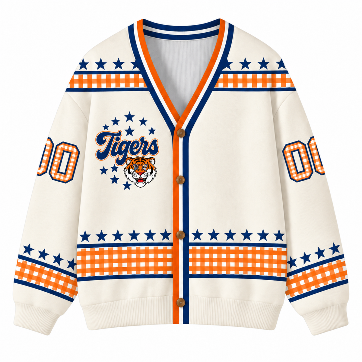 Chaotic Club Retro Mascot Gingham Stars Game Day Knit Cardigan