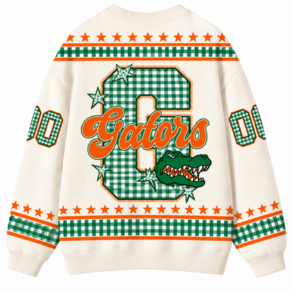 Chaotic Club Retro Mascot Gingham Stars Game Day Knit Cardigan