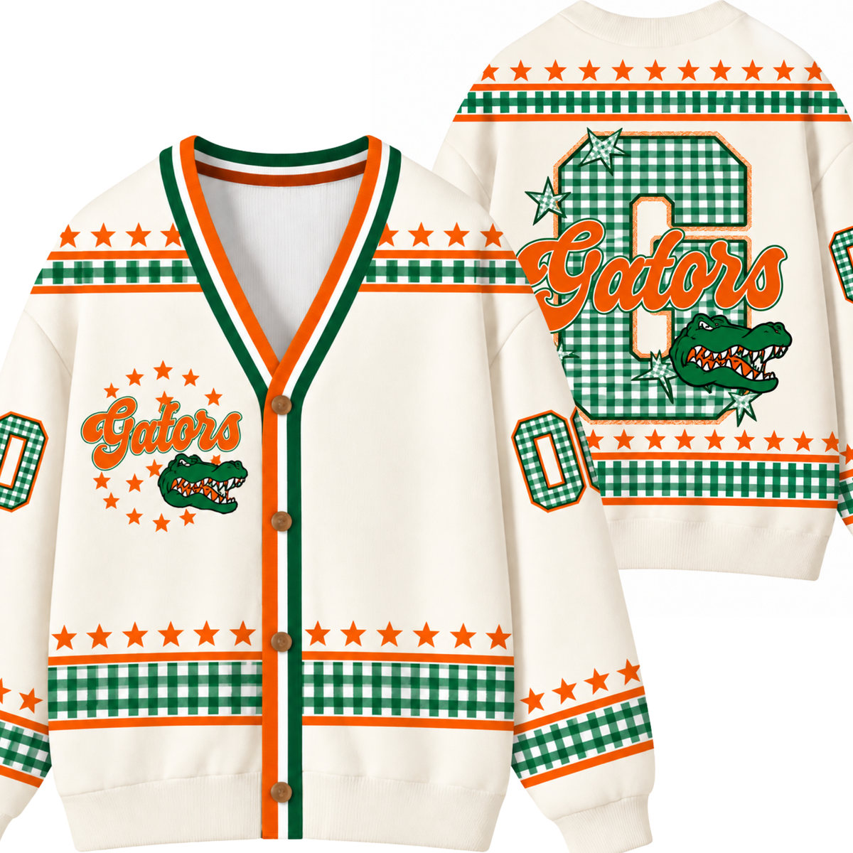 Chaotic Club Retro Mascot Gingham Stars Game Day Knit Cardigan