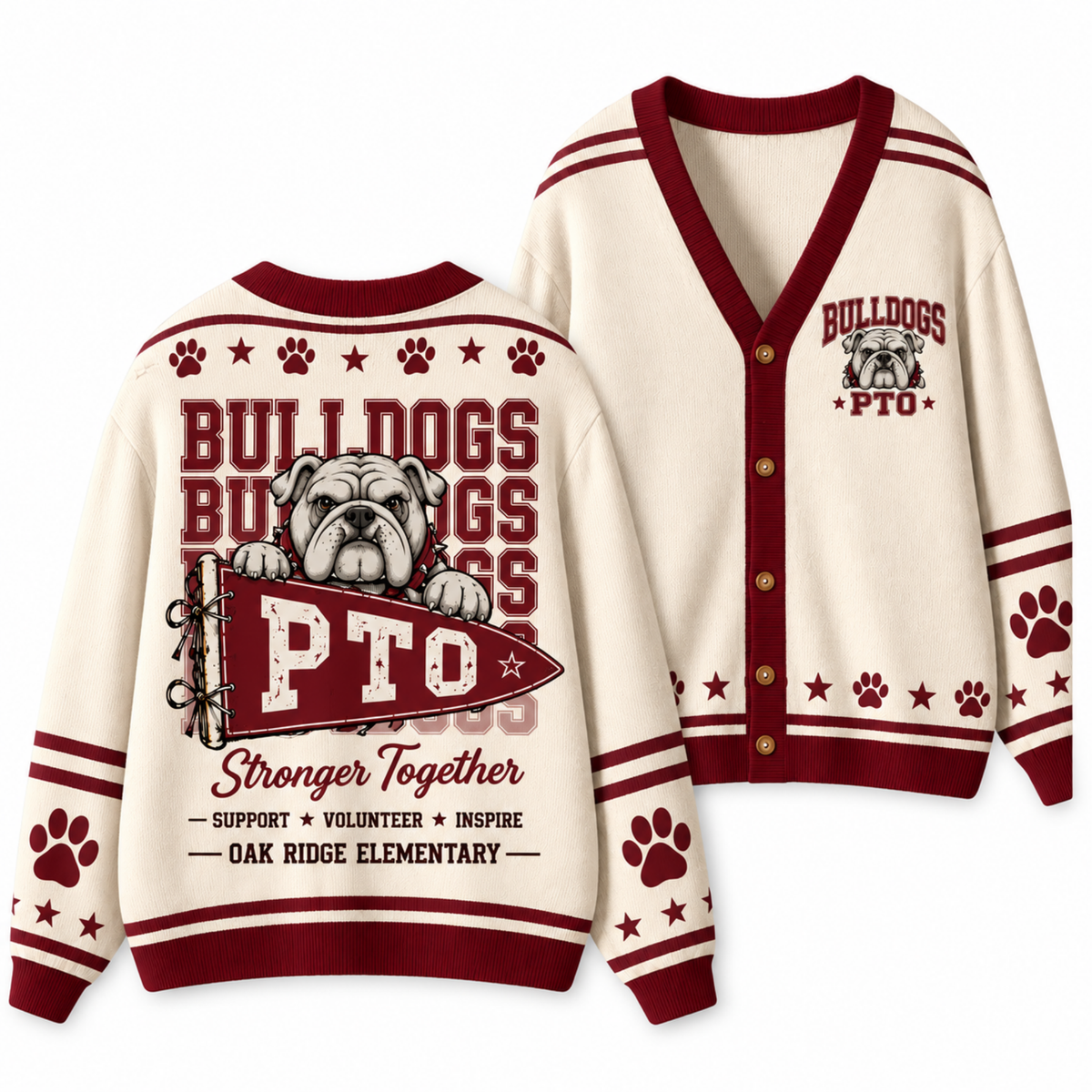 Chaotic Club Retro Mascot Paw Print School Staff Knit Cardigan