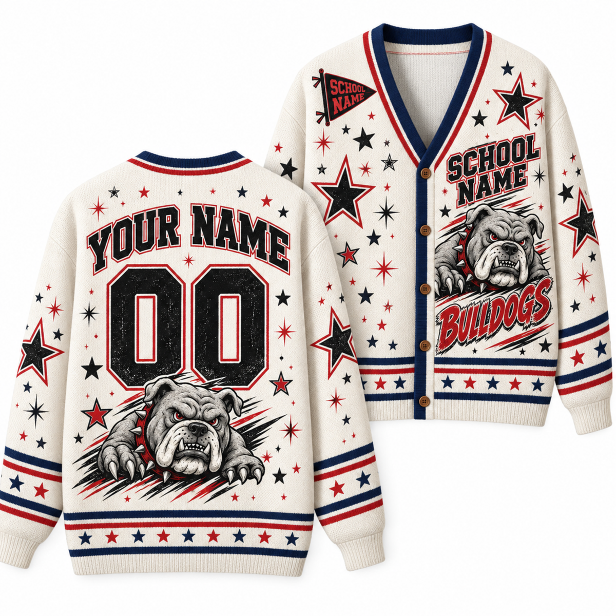 Chaotic Club Retro Mascot Stars Game Day Cardigan