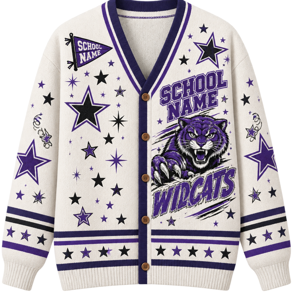 Chaotic Club Retro Mascot Stars Game Day Cardigan
