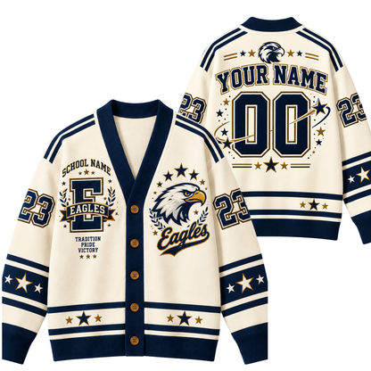 Chaotic Club Retro Mascot Varsity Stars Game Day Knit Cardigan