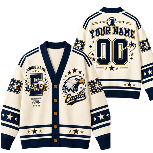 Chaotic Club Retro Mascot Varsity Stars Game Day Knit Cardigan