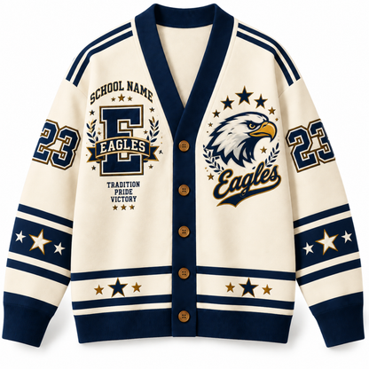 Chaotic Club Retro Mascot Varsity Stars Game Day Knit Cardigan