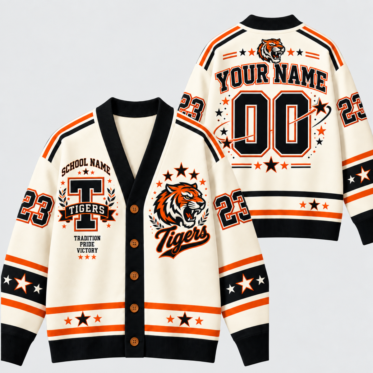 Chaotic Club Retro Mascot Varsity Stars Game Day Knit Cardigan