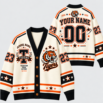 Chaotic Club Retro Mascot Varsity Stars Game Day Knit Cardigan