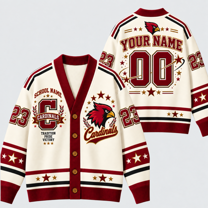Chaotic Club Retro Mascot Varsity Stars Game Day Knit Cardigan