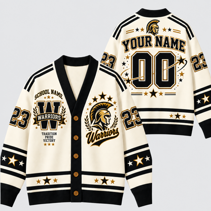 Chaotic Club Retro Mascot Varsity Stars Game Day Knit Cardigan