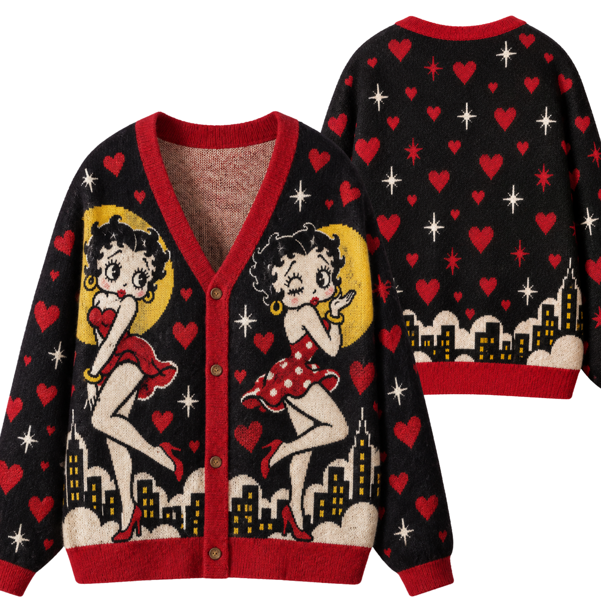 Chaotic Club Retro Pin Up Girl Heart Knit Cardigan