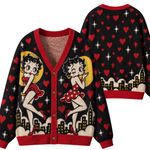 Chaotic Club Retro Pin Up Girl Heart Knit Cardigan