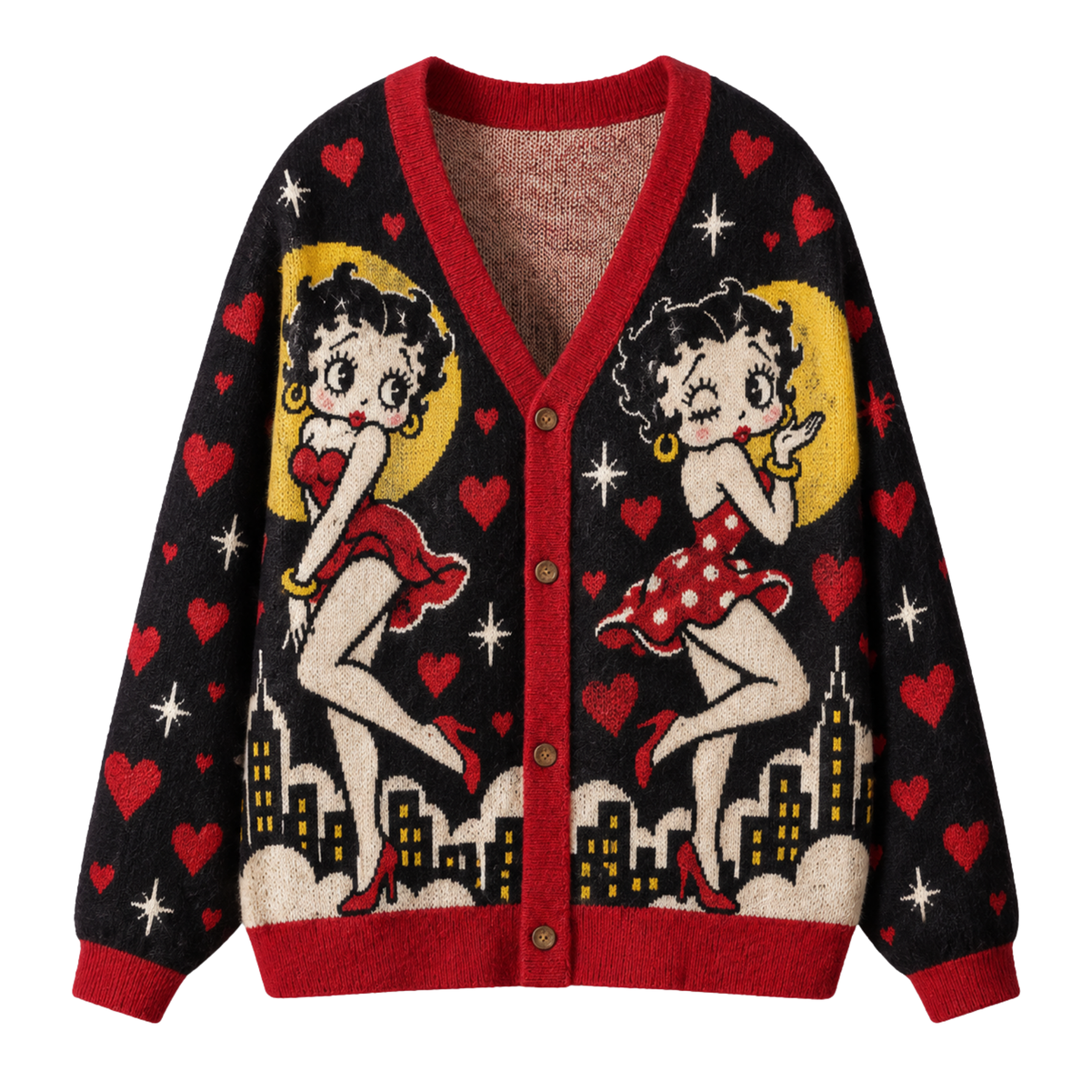 Chaotic Club Retro Pin Up Girl Heart Knit Cardigan