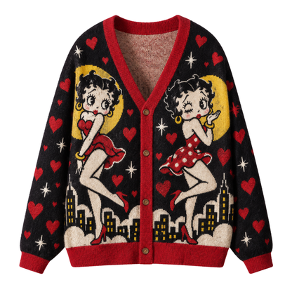 Chaotic Club Retro Pin Up Girl Heart Knit Cardigan