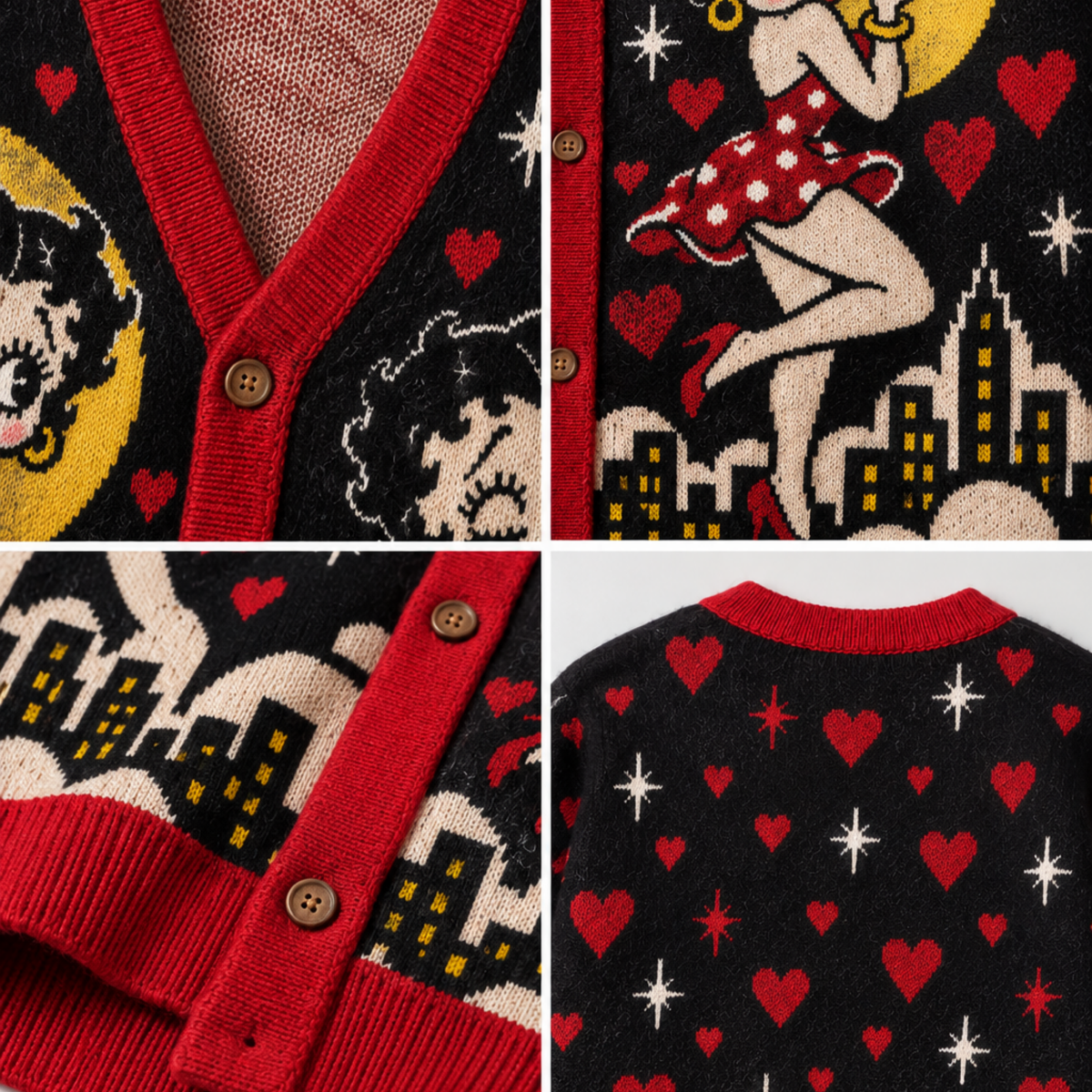 Chaotic Club Retro Pin Up Girl Heart Knit Cardigan