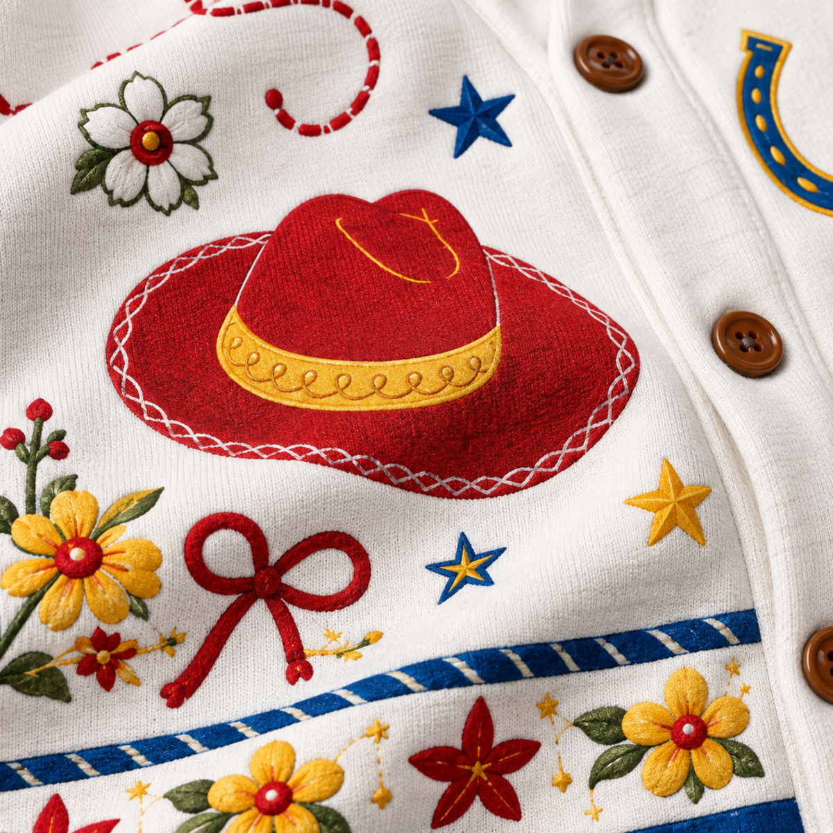 Chaotic Club Retro Western Boots Floral Ribbon Knit Cardigan