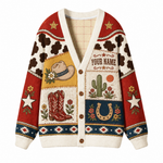 Chaotic Club Vintage Desert Patchwork Cactus Horseshoe Knit Cardigan