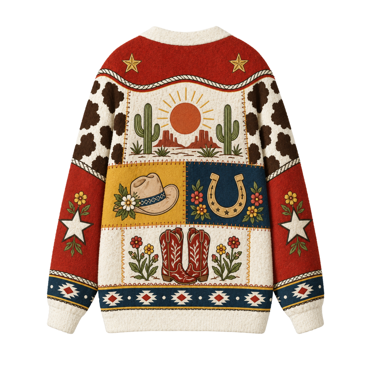 Chaotic Club Vintage Desert Patchwork Cactus Horseshoe Knit Cardigan