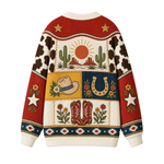 Chaotic Club Vintage Desert Patchwork Cactus Horseshoe Knit Cardigan