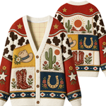 Chaotic Club Vintage Desert Patchwork Cactus Horseshoe Knit Cardigan