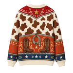 Chaotic Club Western Cowboy Boots Cow Print Pattern Knit Cardigan