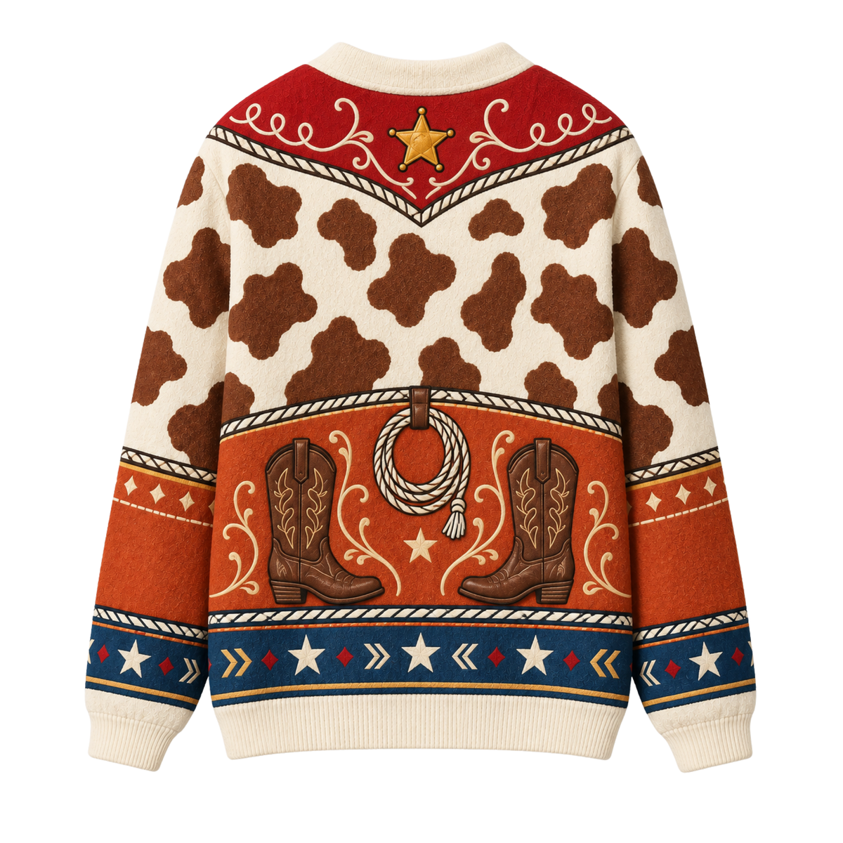 Chaotic Club Western Cowboy Boots Cow Print Pattern Knit Cardigan