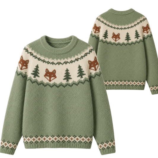 Chaotic Club Woodland Fox Pine Tree Fair Isle Ugly Sweatshirt