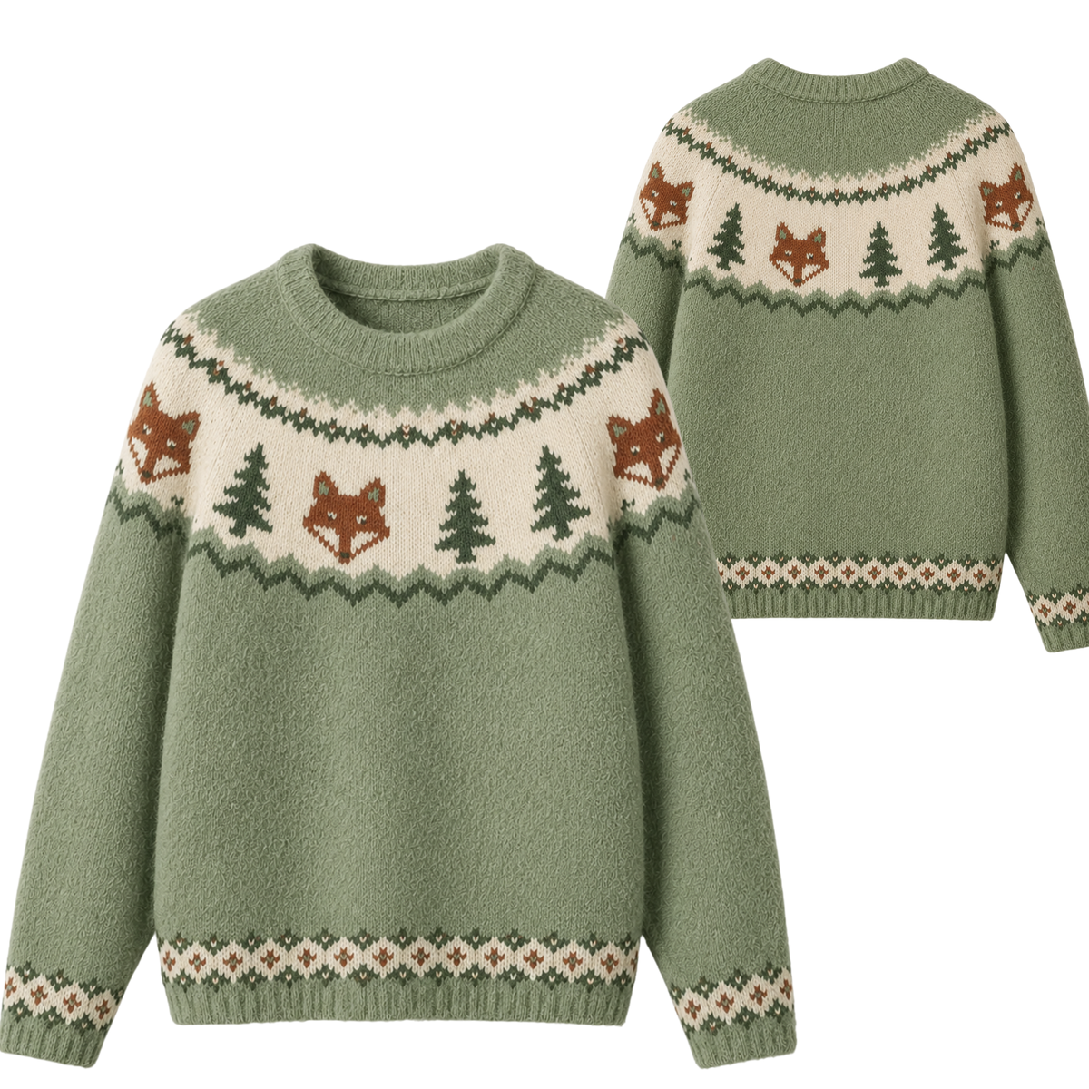 Chaotic Club Woodland Fox Pine Tree Fair Isle Ugly Sweatshirt
