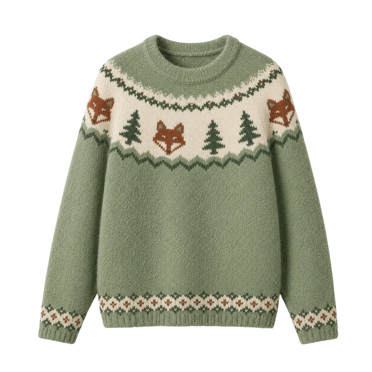 Chaotic Club Woodland Fox Pine Tree Fair Isle Ugly Sweatshirt
