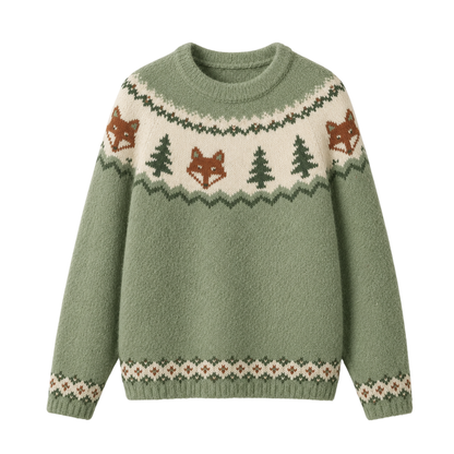 Chaotic Club Woodland Fox Pine Tree Fair Isle Ugly Sweatshirt