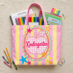 Preppy Teacher Apple Pink Gingham Stripes Tote Bag