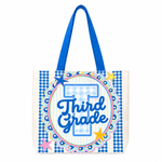 Preppy Teacher Apple Blue Gingham Stripes Tote Bag