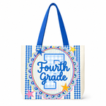 Preppy Teacher Apple Blue Gingham Stripes Tote Bag