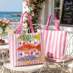 Preppy Striped Summer Fish Tote Bag