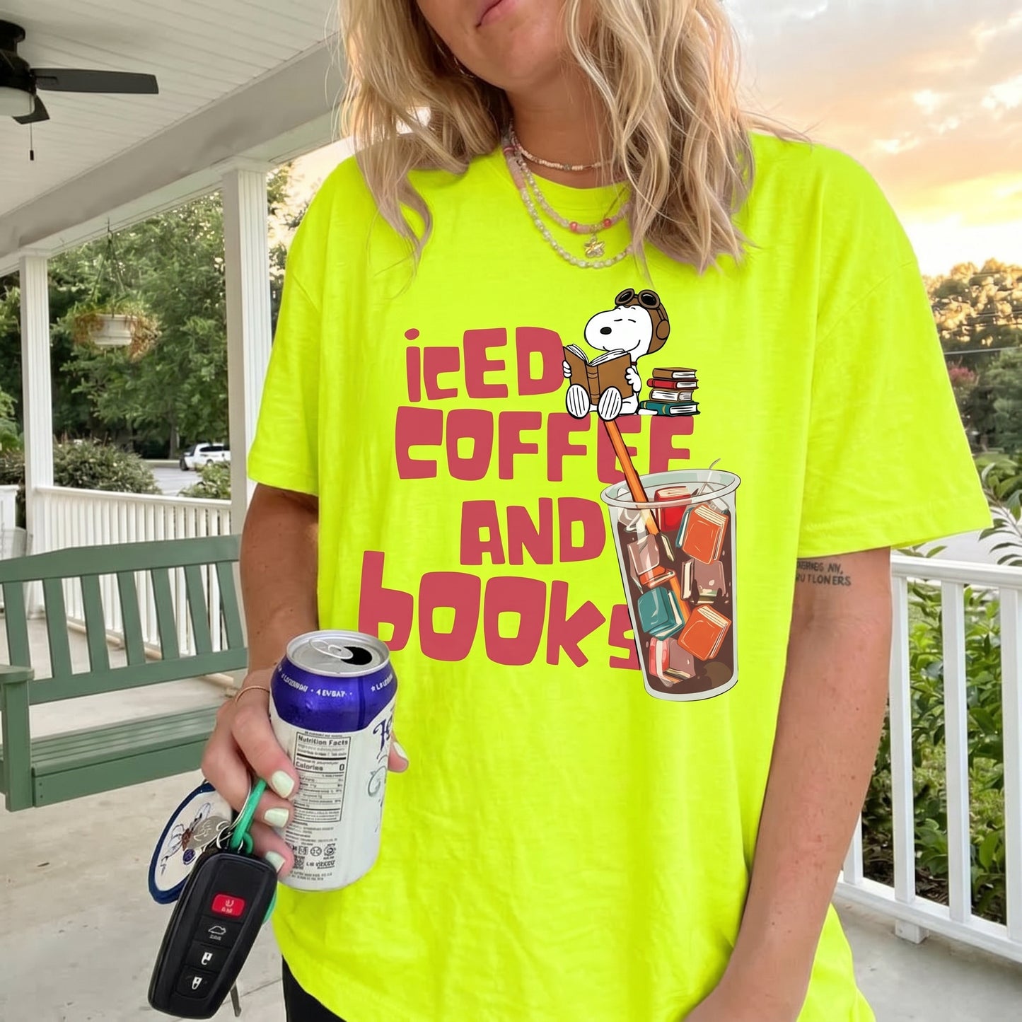 ChaoticClub Summer Ice Coffee And Books Neon T-shirt