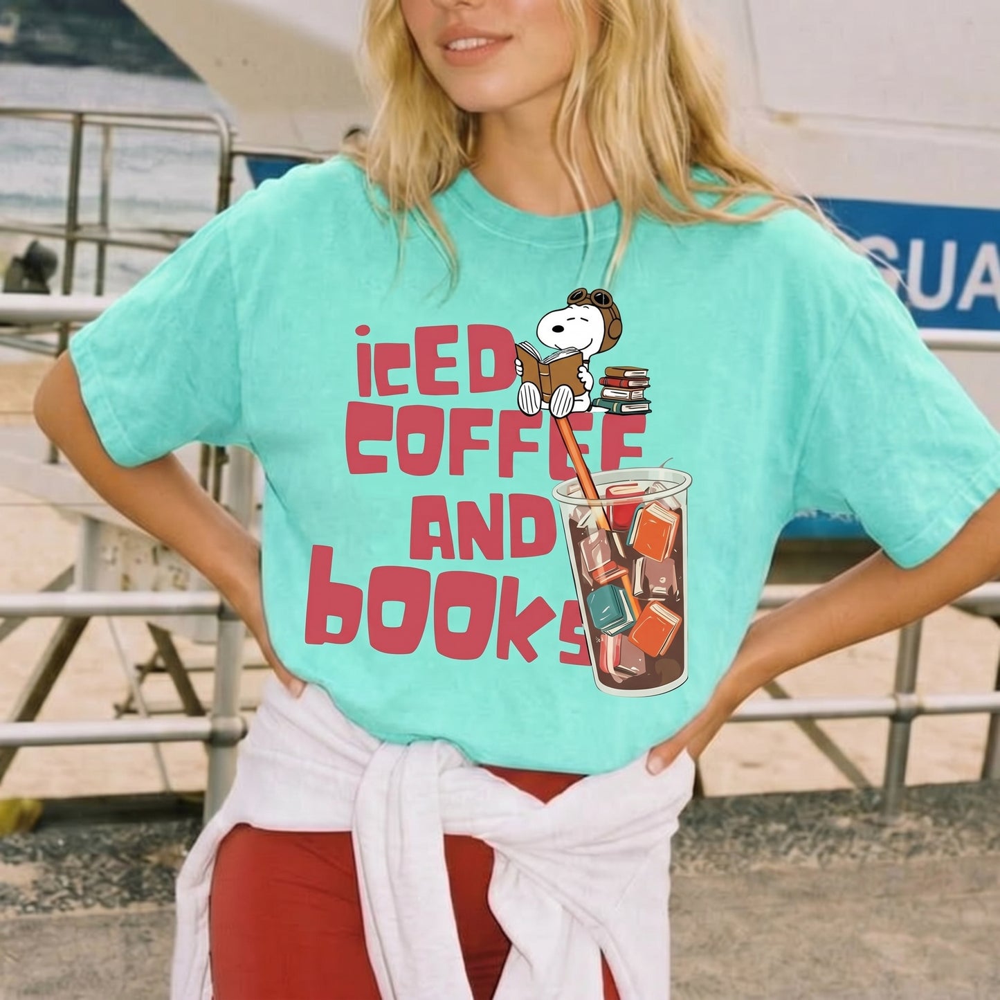 ChaoticClub Summer Ice Coffee And Books Neon T-shirt