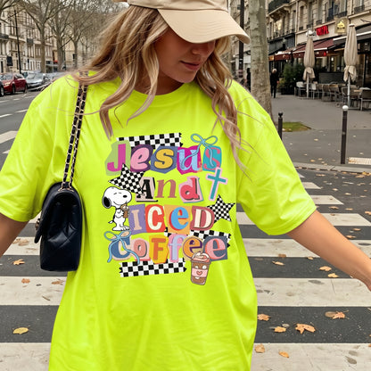 ChaoticClub Summer Jesus and Ice Coffee Neon T-shirt