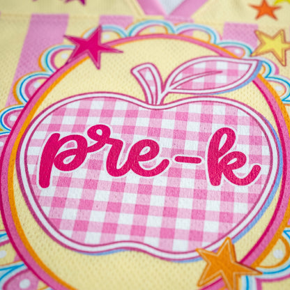 ChaoticClub Preppy Teacher Apple Pink Gingham Stripes Mesh Jersey
