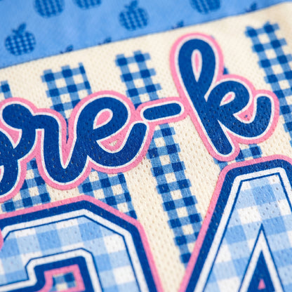 ChaoticClub Preppy Teacher Apple Blue Gingham Stripes Mesh Jersey